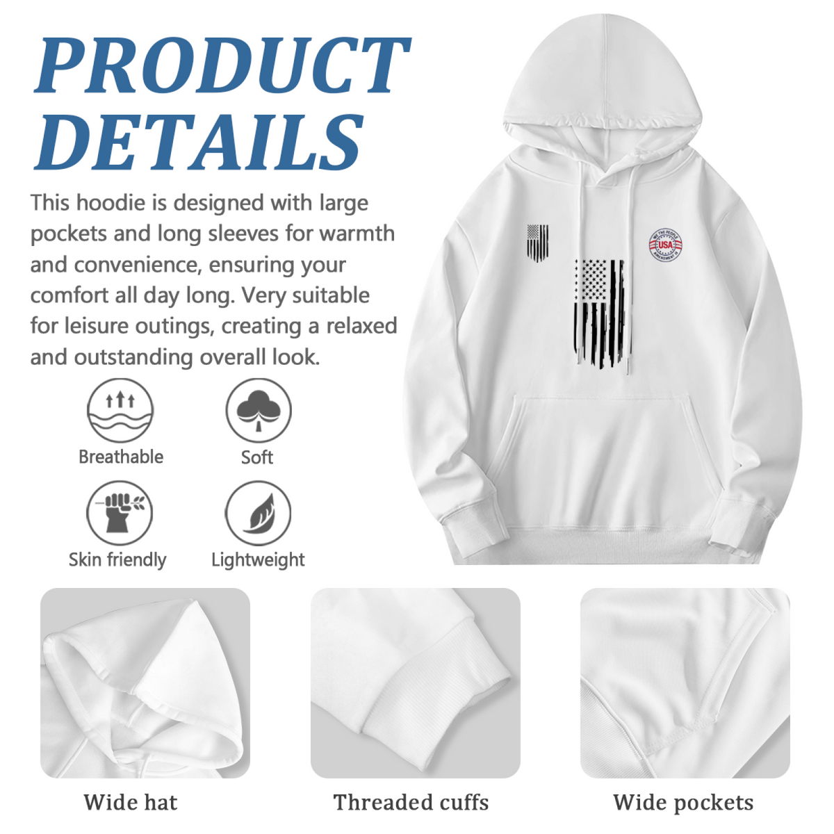 Distressed USA Flag Graphic Men Hoodie