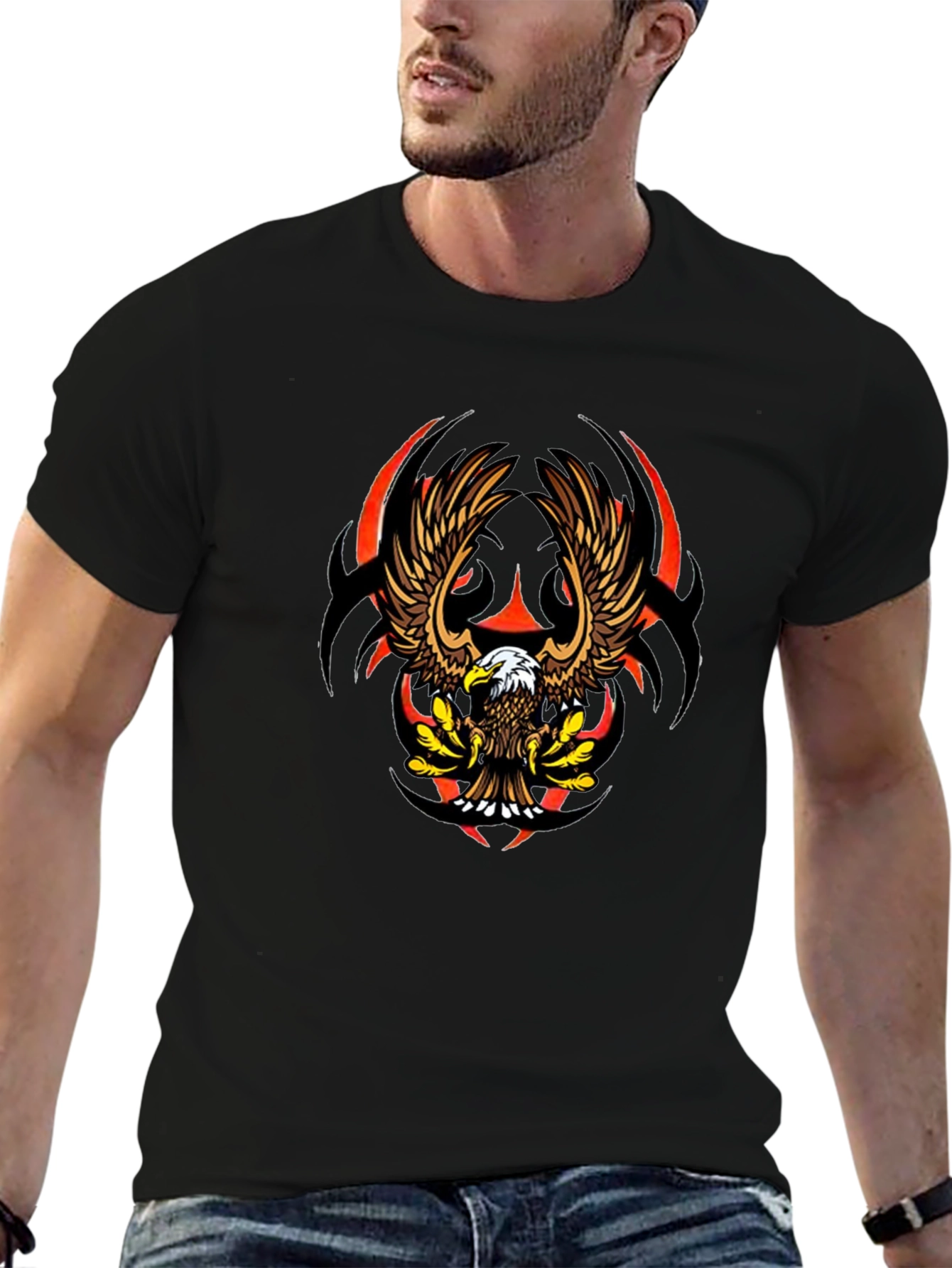 Eagle Graphic Black Tee - Bold Tribal Design