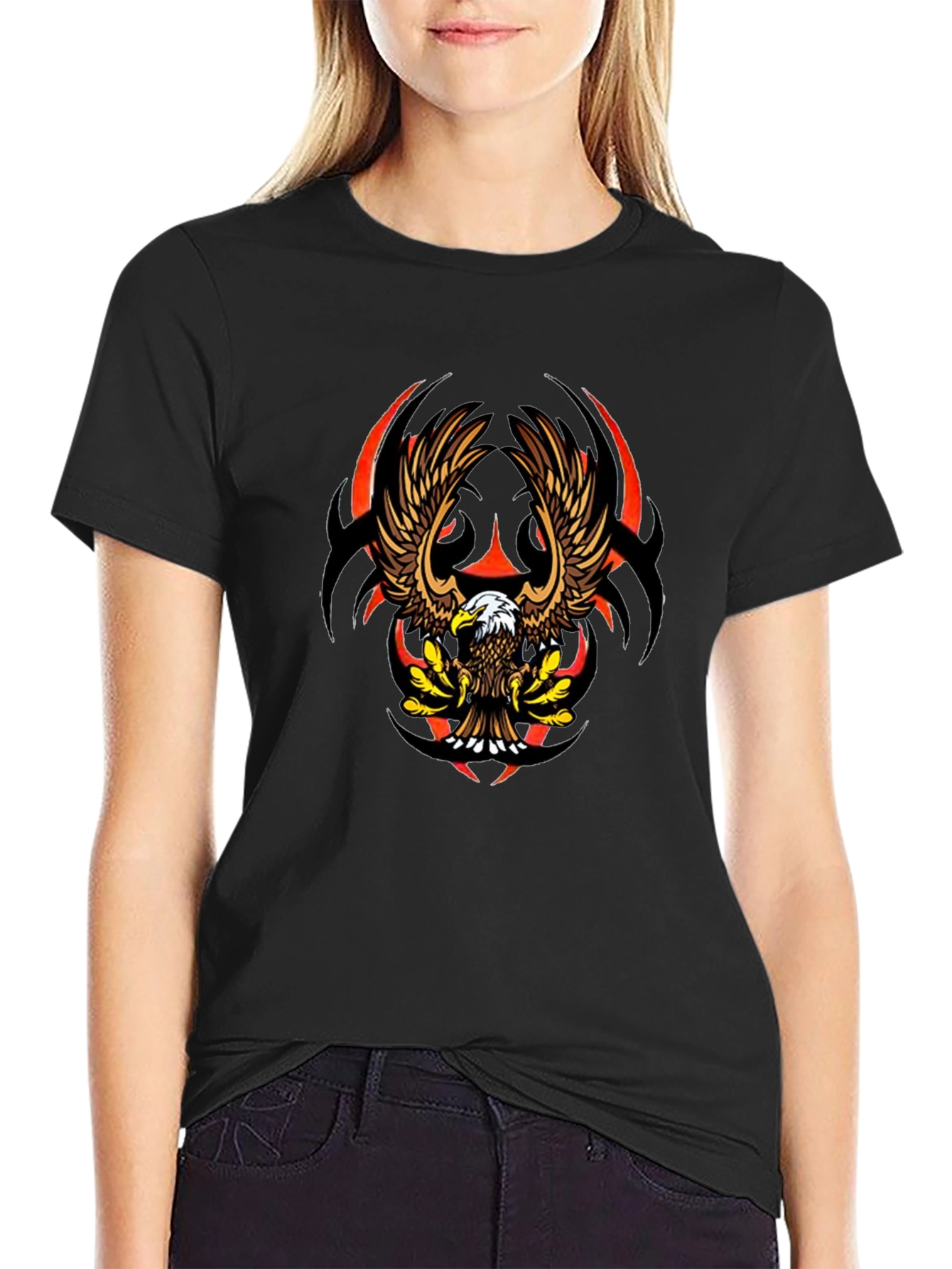 Eagle Graphic Black Tee - Bold Tribal Design