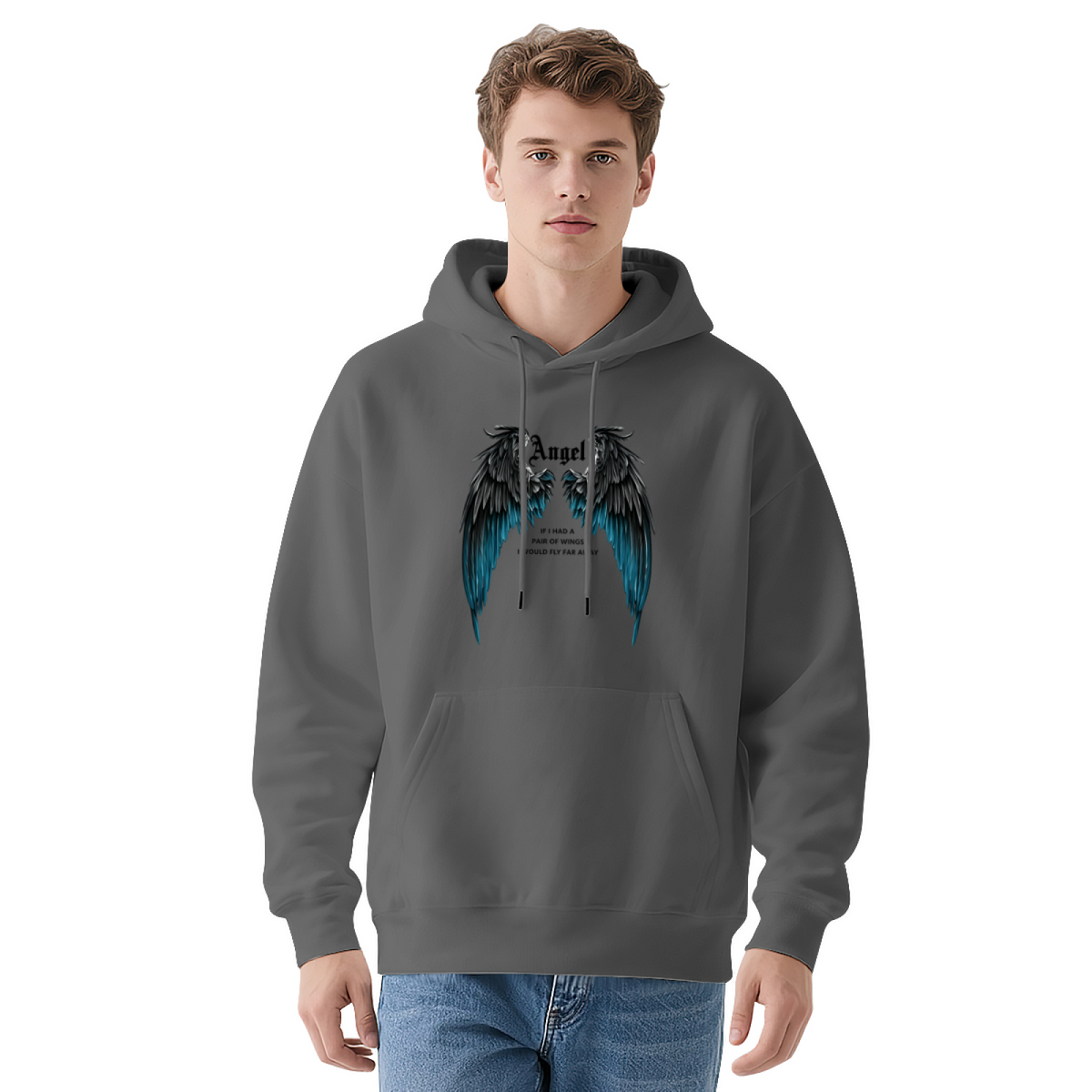 Angel Wings Dark?Blue Gradient Art Hoodie