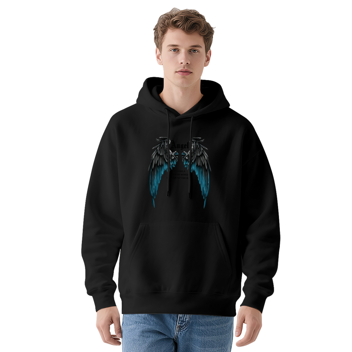 Angel Wings Dark?Blue Gradient Art Hoodie