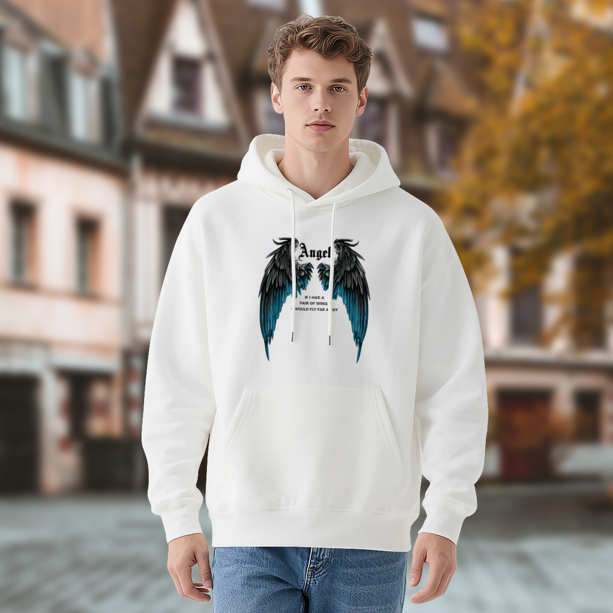 Angel Wings Dark?Blue Gradient Art Hoodie
