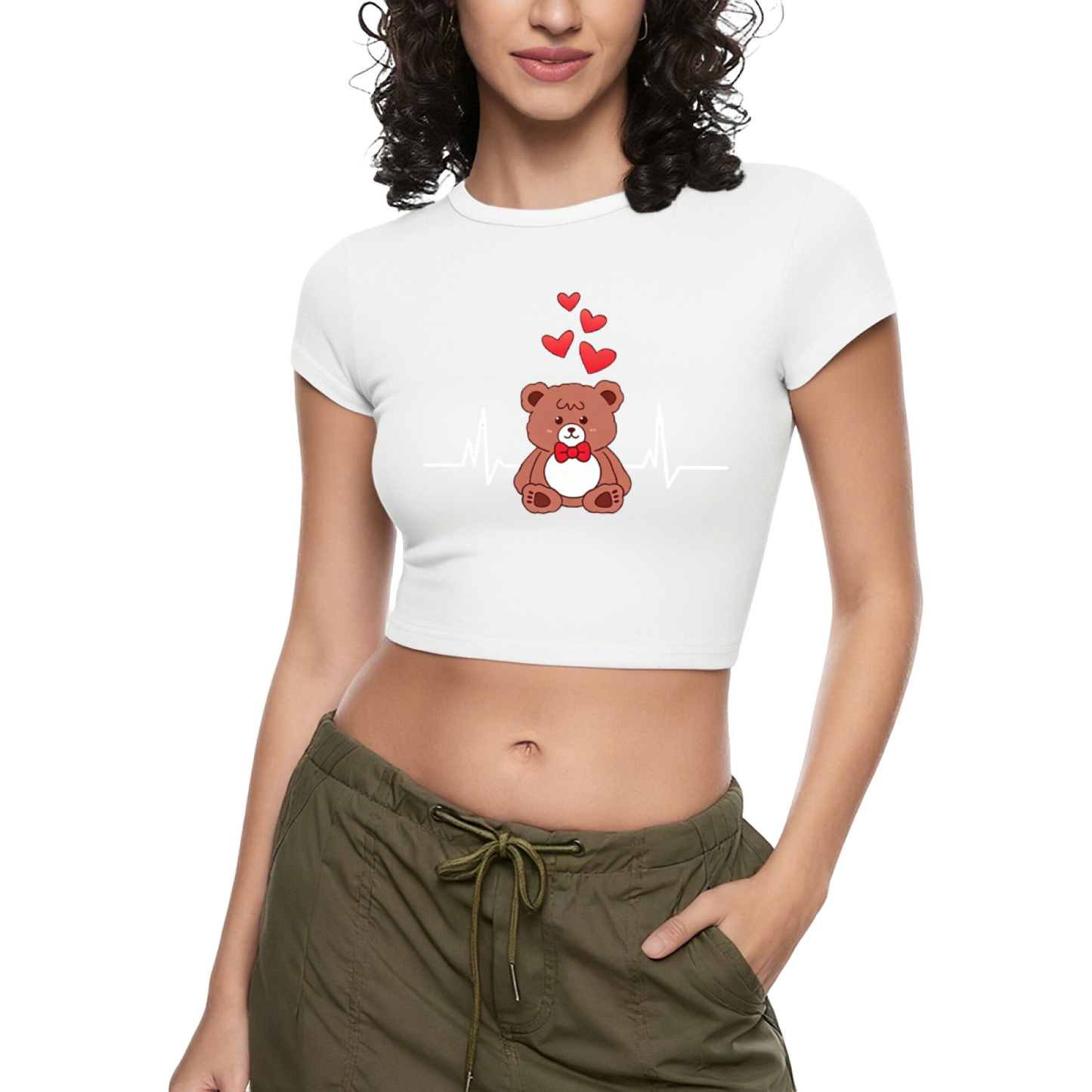 Kawaii Bear Heartbeat Love Grey Crop Tee ¨C Cute Cartoon Daily Baby Top