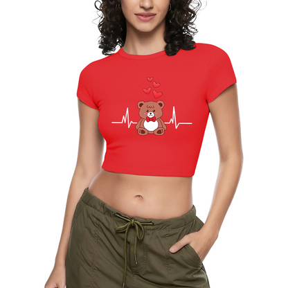 Kawaii Bear Heartbeat Love Grey Crop Tee ¨C Cute Cartoon Daily Baby Top