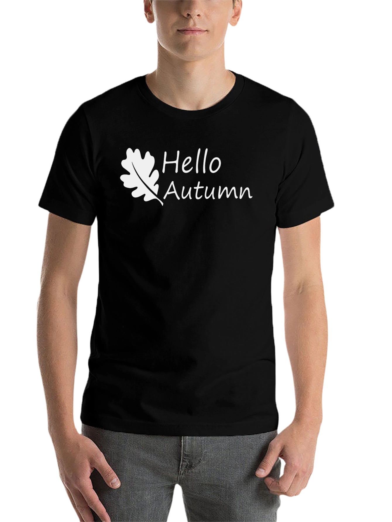 Hello Autumn Black Cotton Graphic Tee