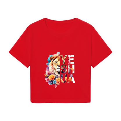 Floral Lion Kenya Vibrant Art Bold Red Graphic Crop Tee