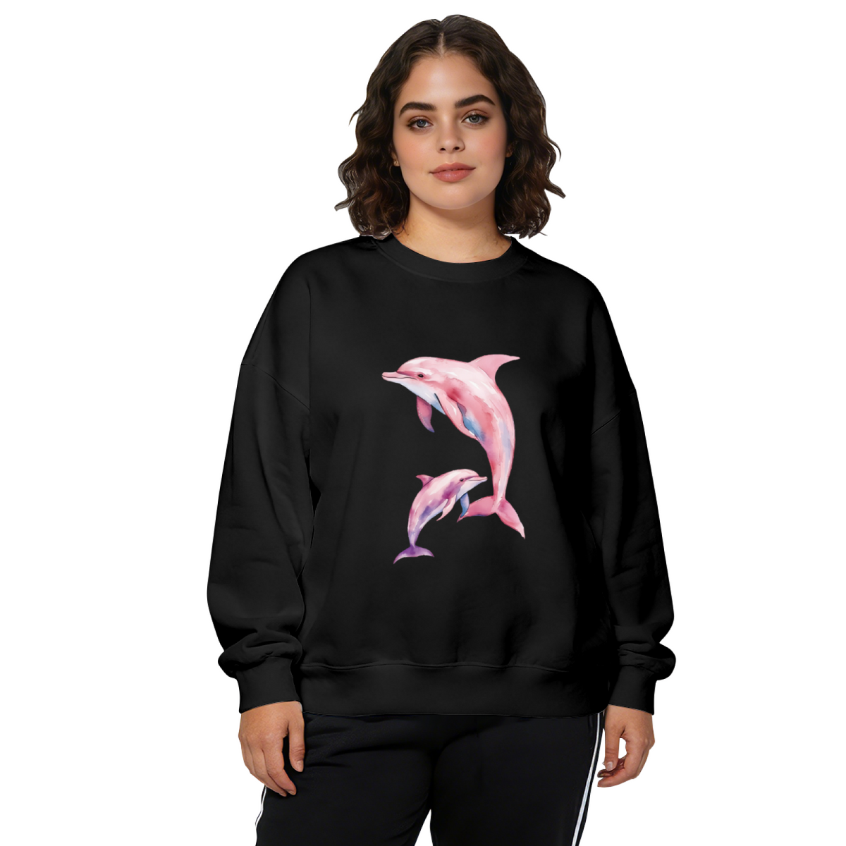 Dreamy Watercolor Pink Dolphin Family Crewneck Sweatshirt