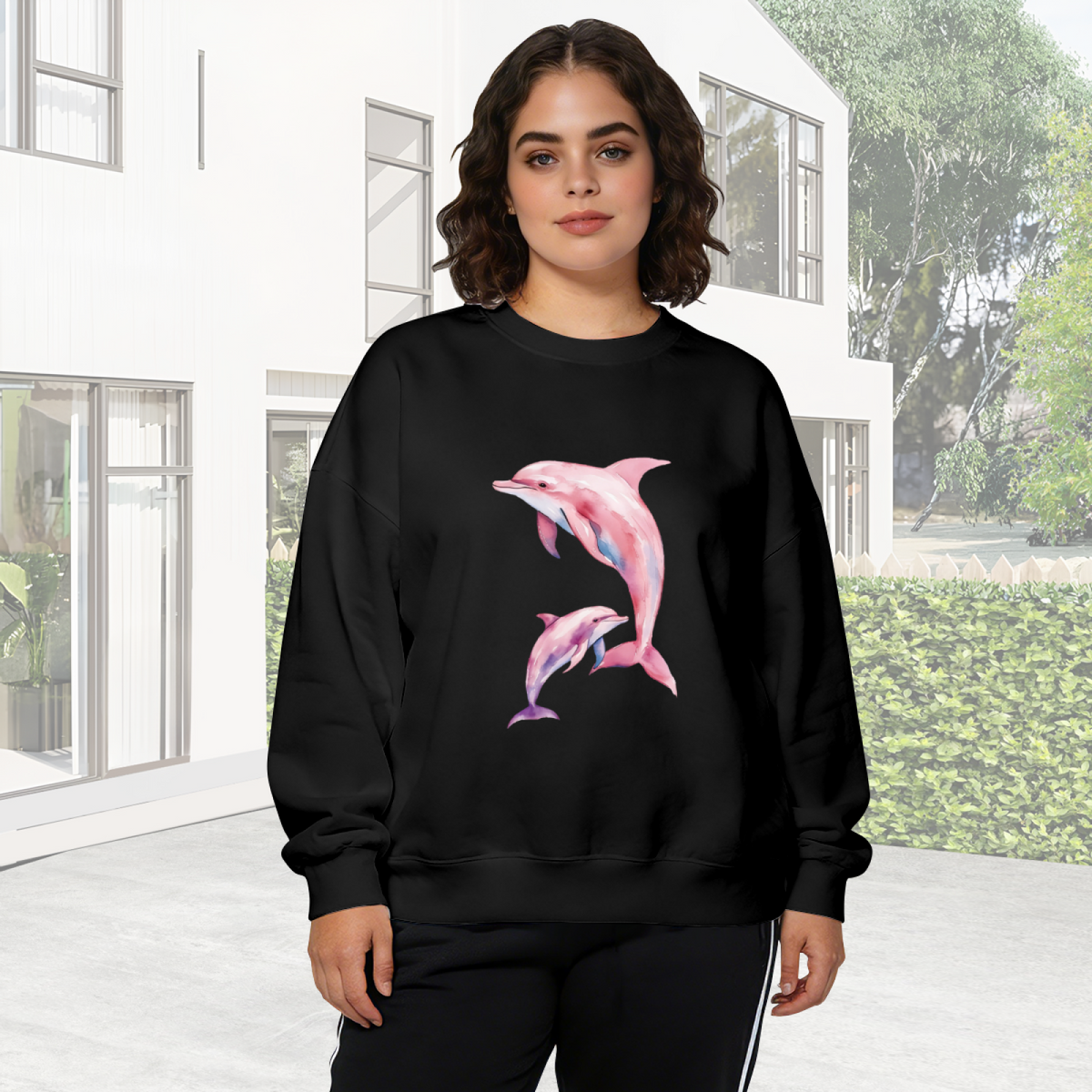 Dreamy Watercolor Pink Dolphin Family Crewneck Sweatshirt