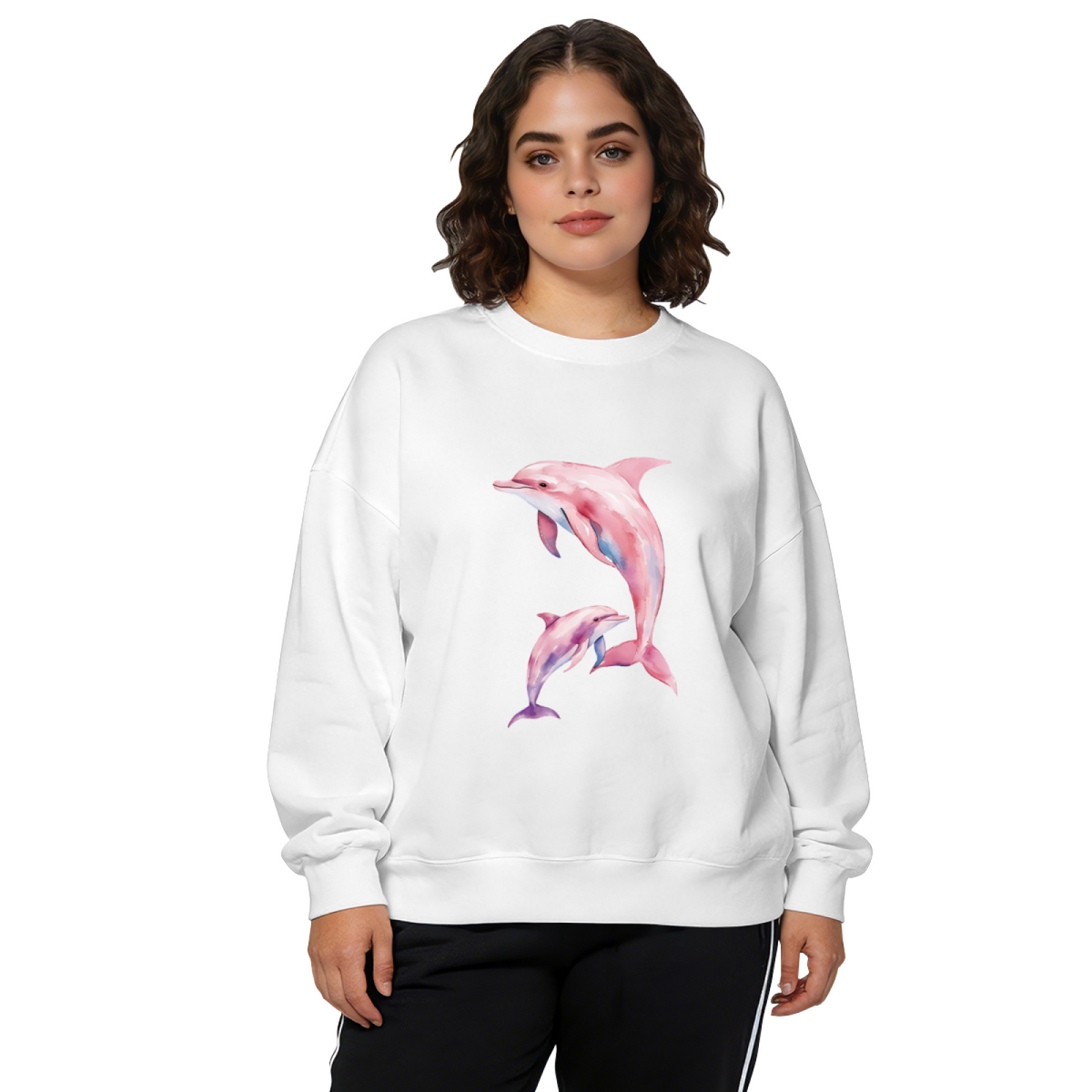 Dreamy Watercolor Pink Dolphin Family Crewneck Sweatshirt