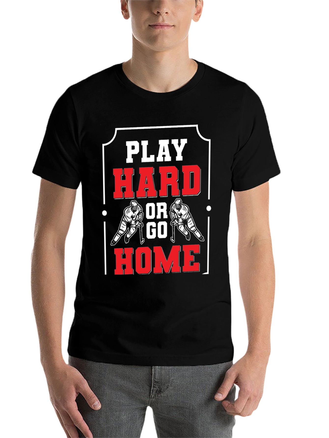 Play Hard Hockey T-Shirt - Black Cotton Graphic Tee