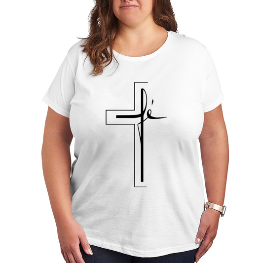 Minimalist Line Art Faith Cross Religious Inspirational Women¡¯s Tee