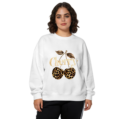 Trendy Leopard Print Cherry Golden Letter Crewneck Sweatshirt