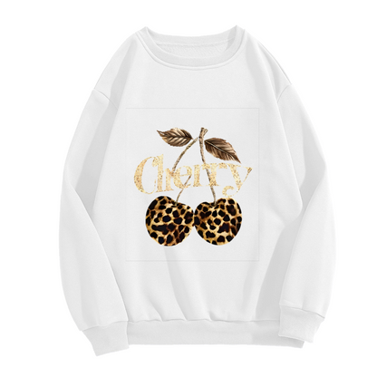 Trendy Leopard Print Cherry Golden Letter Crewneck Sweatshirt