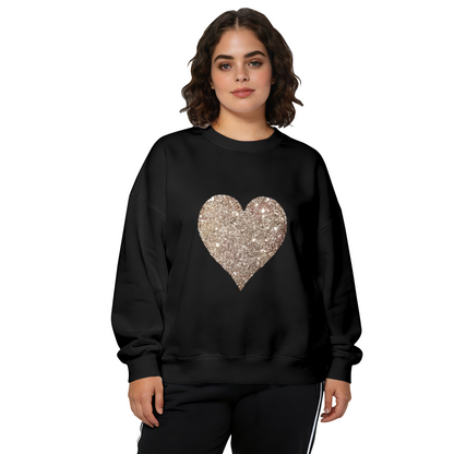 Sparkling Glitter Golden Heart Graphic Crewneck Sweatshirt