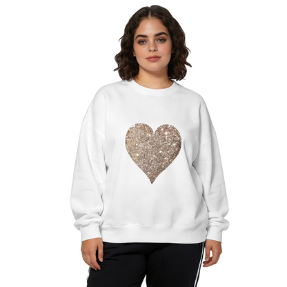 Sparkling Glitter Golden Heart Graphic Crewneck Sweatshirt