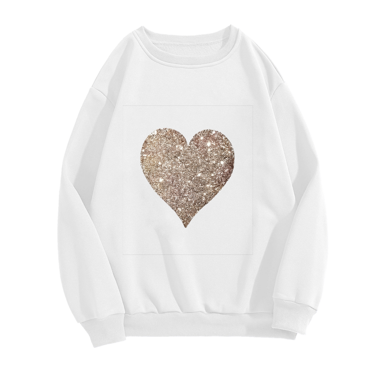 Sparkling Glitter Golden Heart Graphic Crewneck Sweatshirt