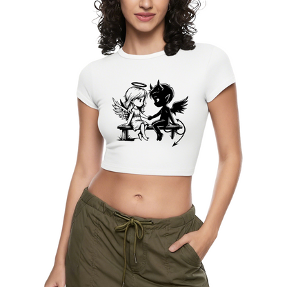 Daisy Love Heart Minimal Line Art Black Slim Crop Tee