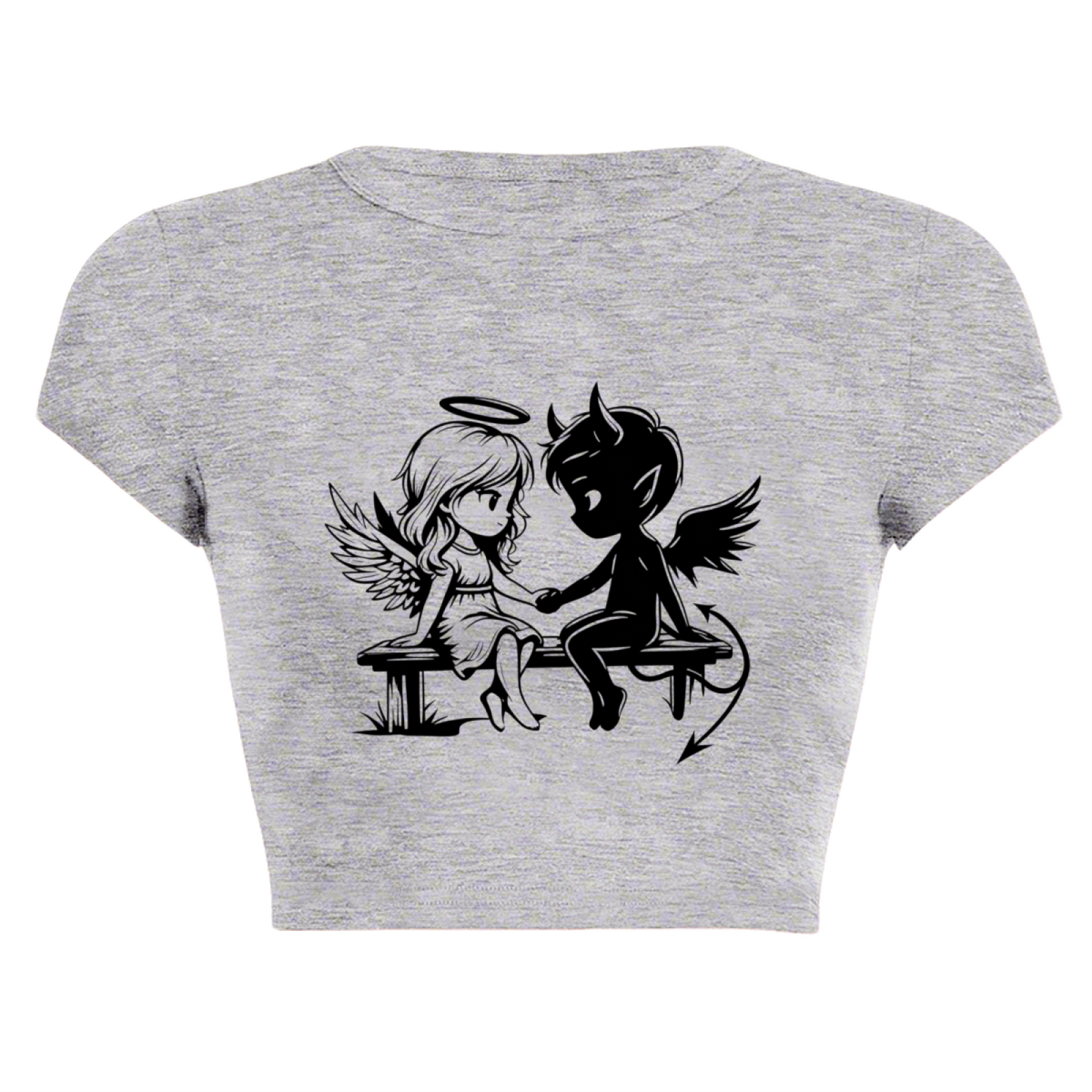 Daisy Love Heart Minimal Line Art Black Slim Crop Tee