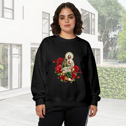 San Judas Tadeo With Red Roses Religious Crewneck Sweatshirt