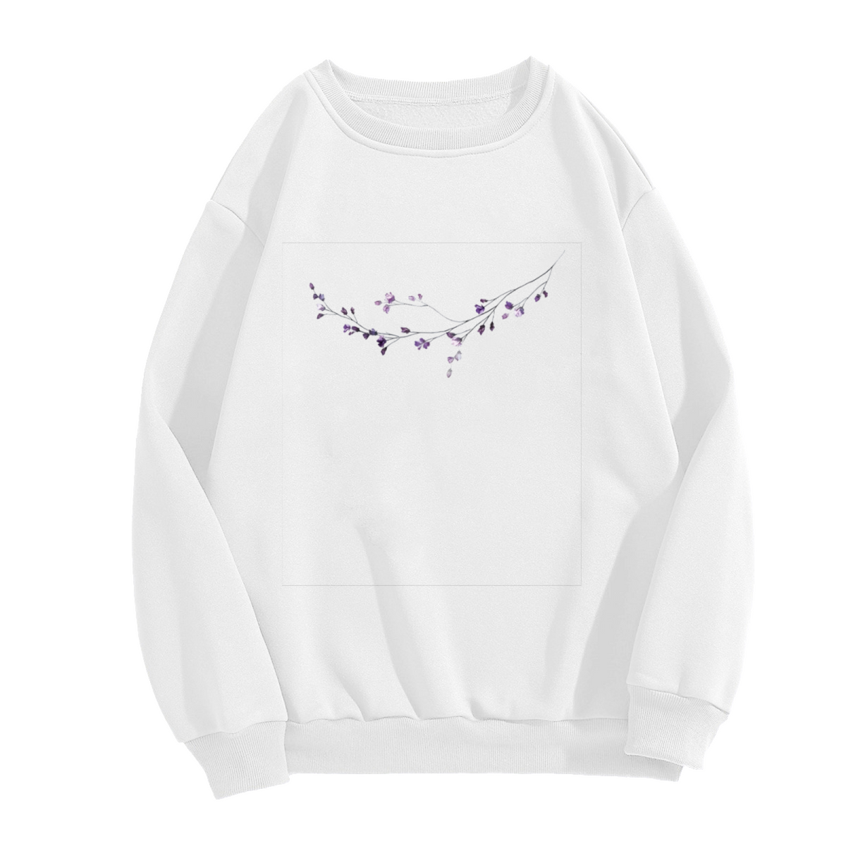Minimal Delicate Purple Tiny Floral Branch Art Crewneck Sweatshirt