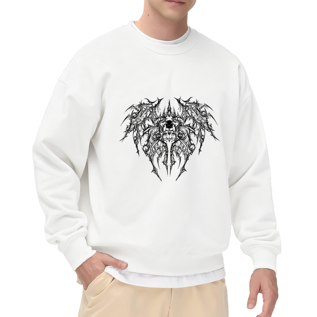 Dark Gothic Wing Skull Grey Sweatshirt