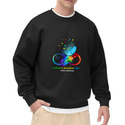 Autism Awareness Accept Understand Love Butterfly Feather Crewneck Sweatshirt