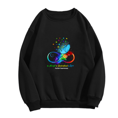 Autism Awareness Accept Understand Love Butterfly Feather Crewneck Sweatshirt