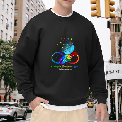 Autism Awareness Accept Understand Love Butterfly Feather Crewneck Sweatshirt