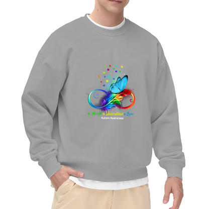 Autism Awareness Accept Understand Love Butterfly Feather Crewneck Sweatshirt