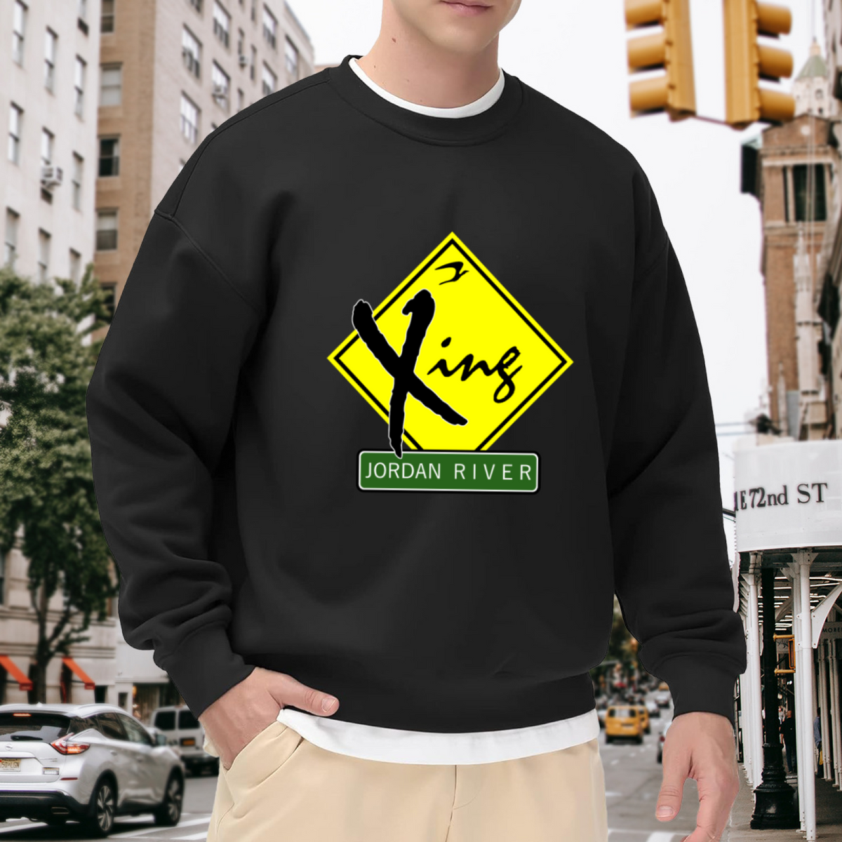 Jordan River Xing Christian Road Sign Crewneck Sweatshirt