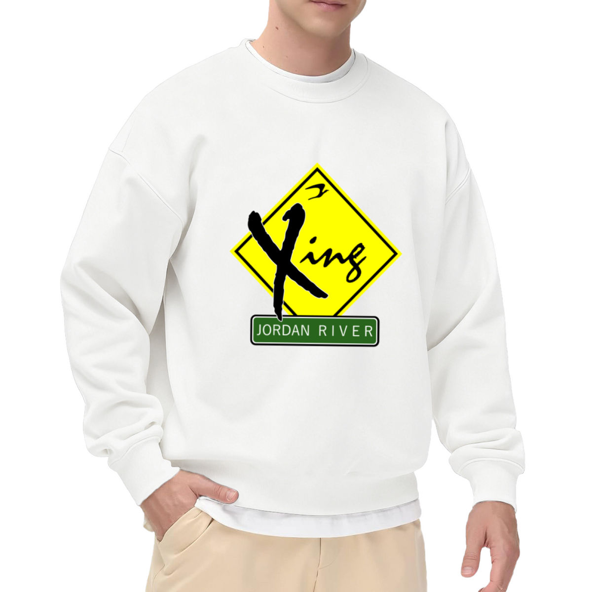 Jordan River Xing Christian Road Sign Crewneck Sweatshirt