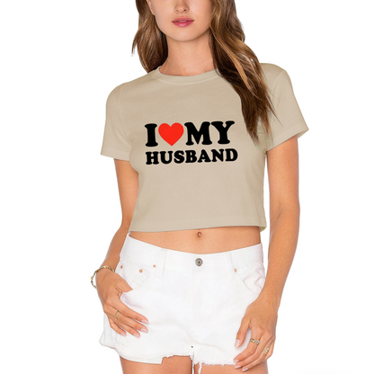 I Love My Husband Cute Lime Green Crop Top