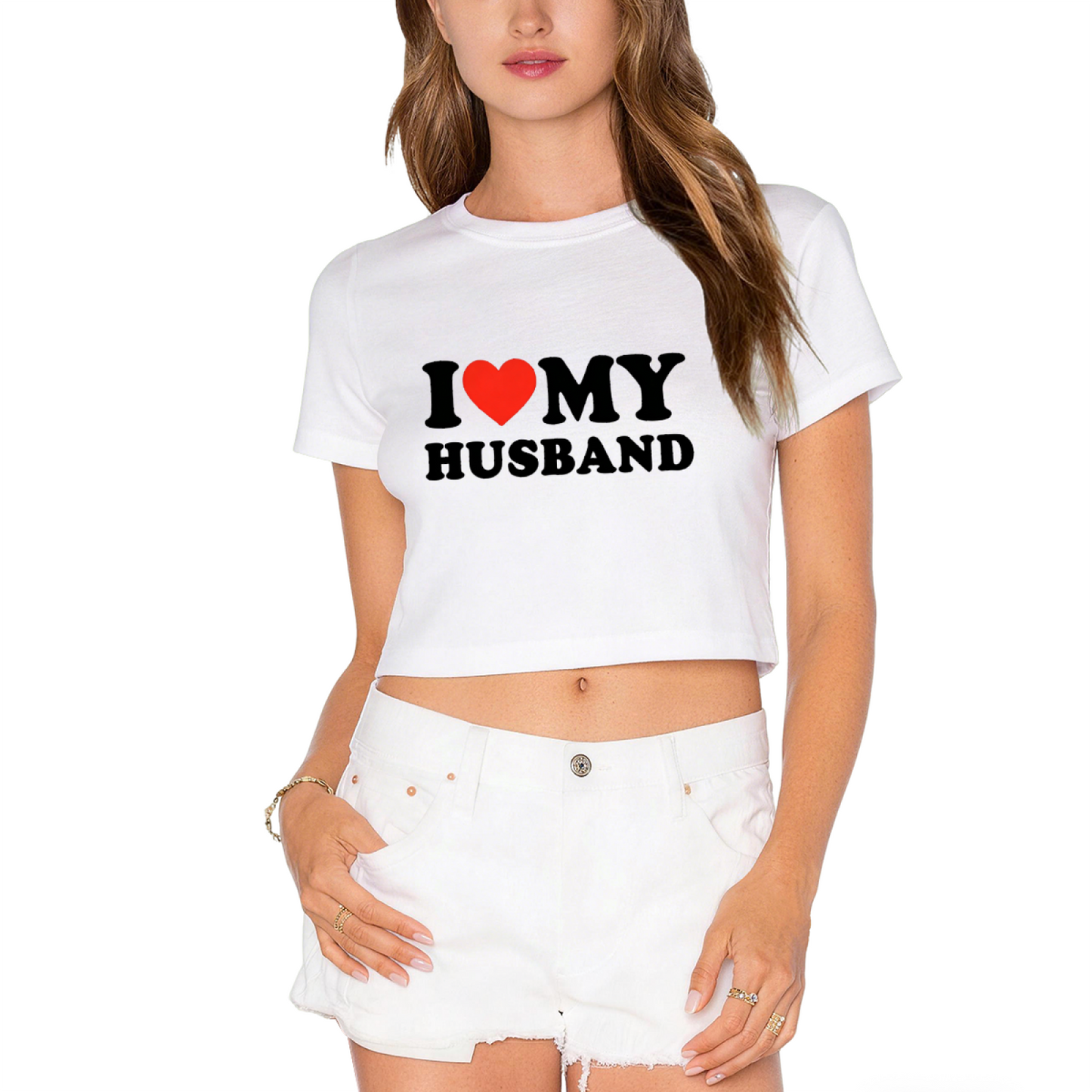 I Love My Husband Cute Lime Green Crop Top