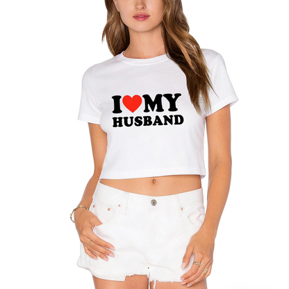 I Love My Husband Cute Lime Green Crop Top