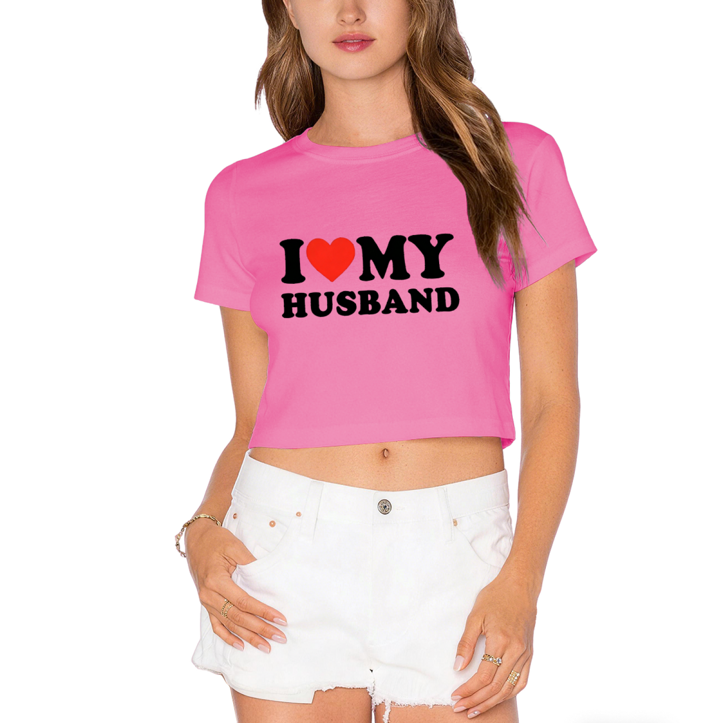 I Love My Husband Cute Lime Green Crop Top