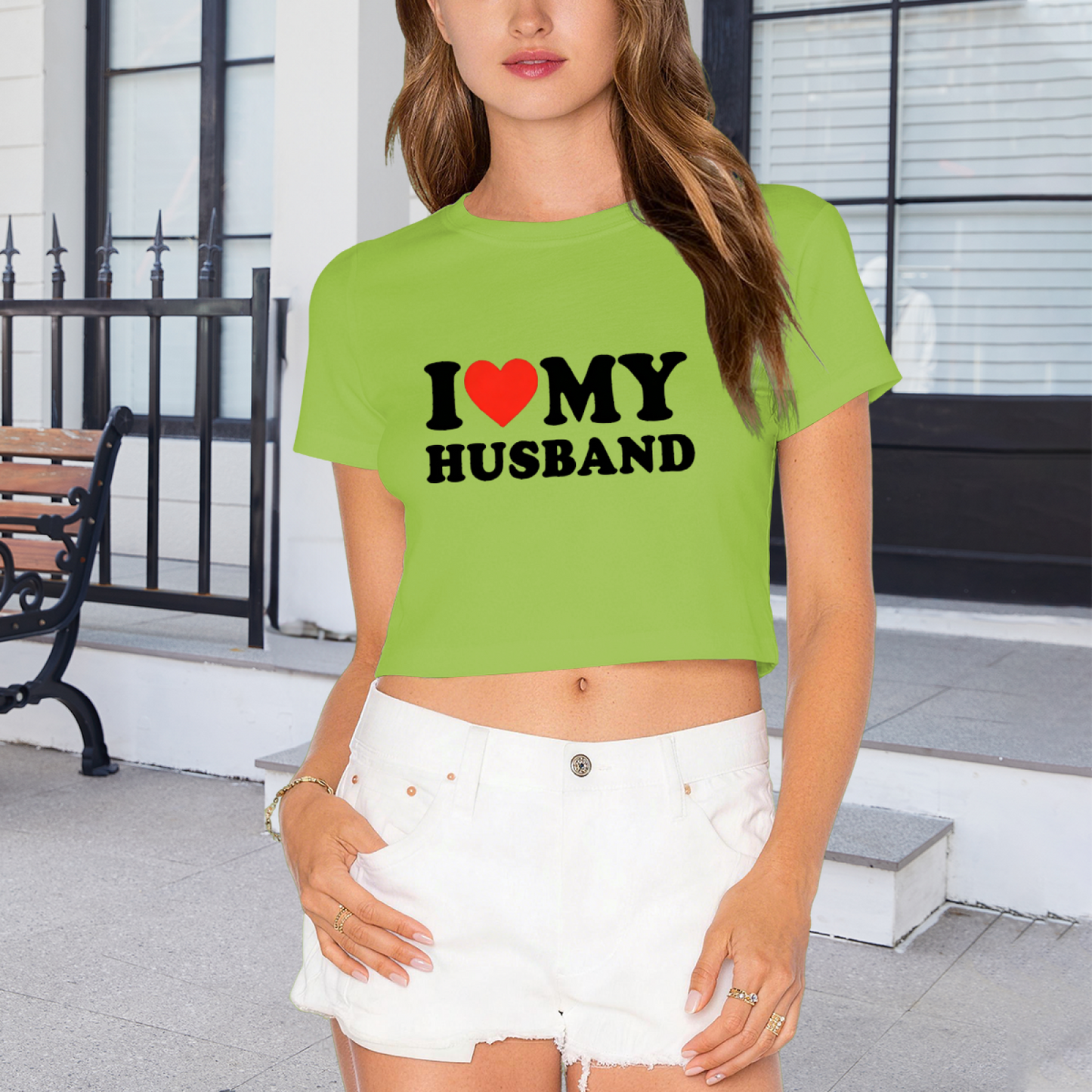 I Love My Husband Cute Lime Green Crop Top