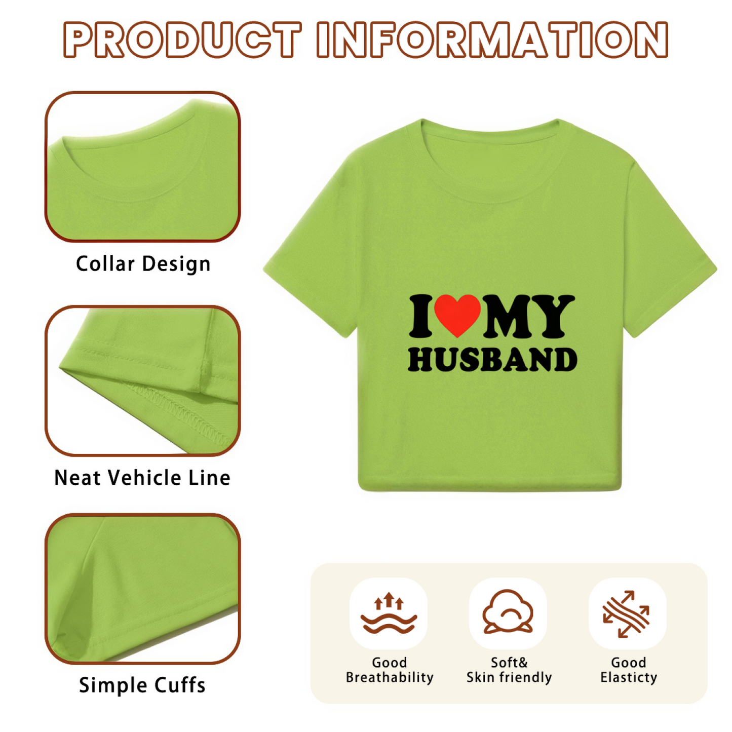 I Love My Husband Cute Lime Green Crop Top
