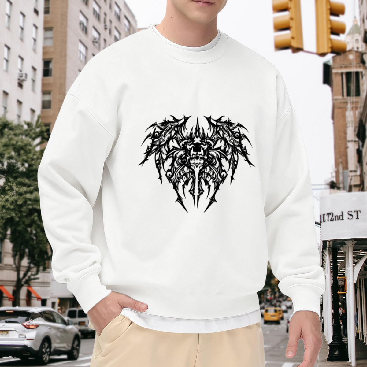 Dark Gothic Skull Wing Tattoo Style Crewneck Sweatshirt