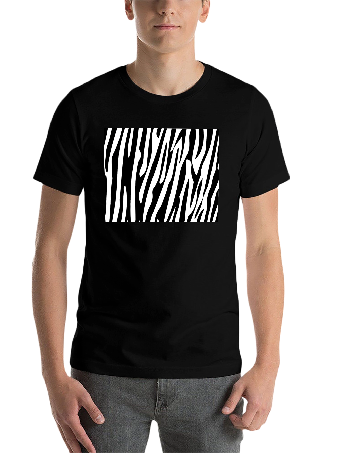 Zebra Stripe Graphic Tee - Bold Black Cotton T-Shirt