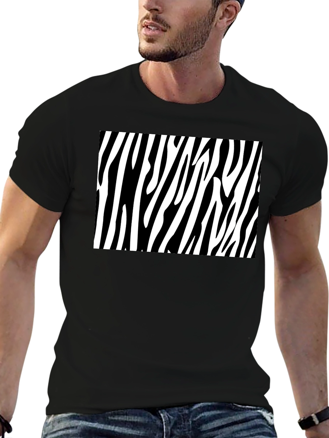 Zebra Stripe Graphic Tee - Bold Black Cotton T-Shirt