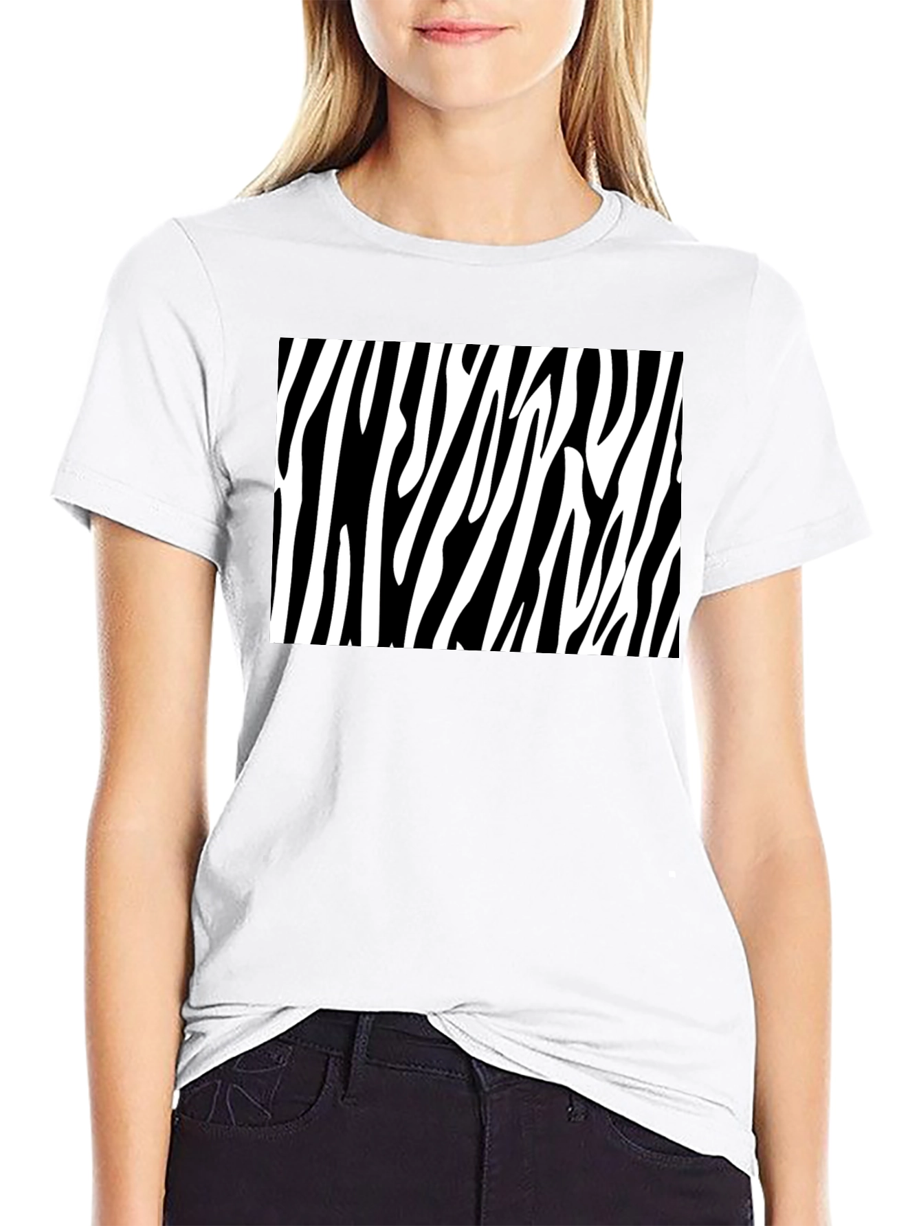 Zebra Stripe Graphic Tee - Bold Black Cotton T-Shirt