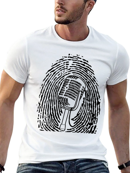 Retro Mic Fingerprint Graphic Tee - Black