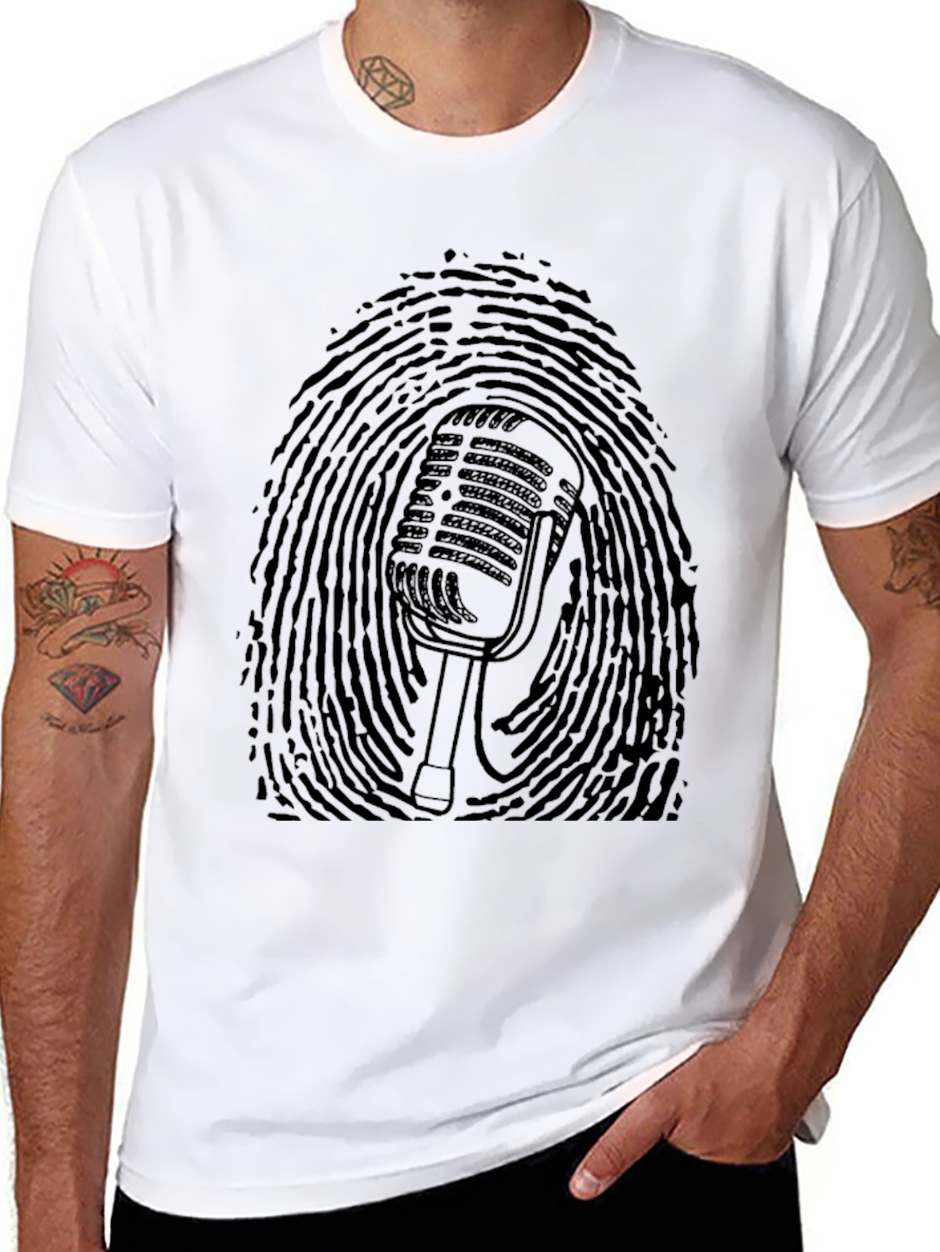 Retro Mic Fingerprint Graphic Tee - Black