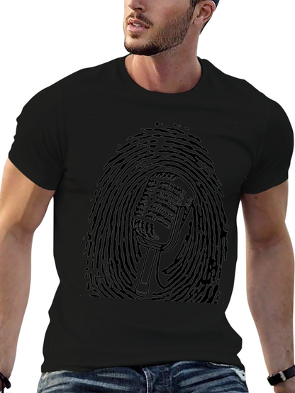 Retro Mic Fingerprint Graphic Tee - Black
