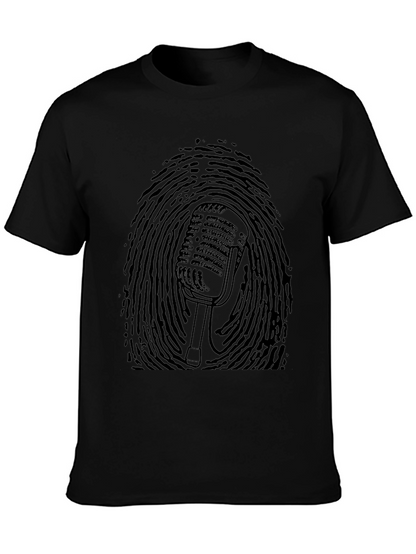 Retro Mic Fingerprint Graphic Tee - Black