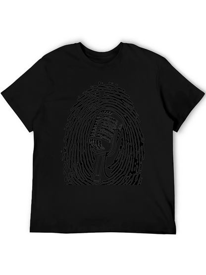 Retro Mic Fingerprint Graphic Tee - Black