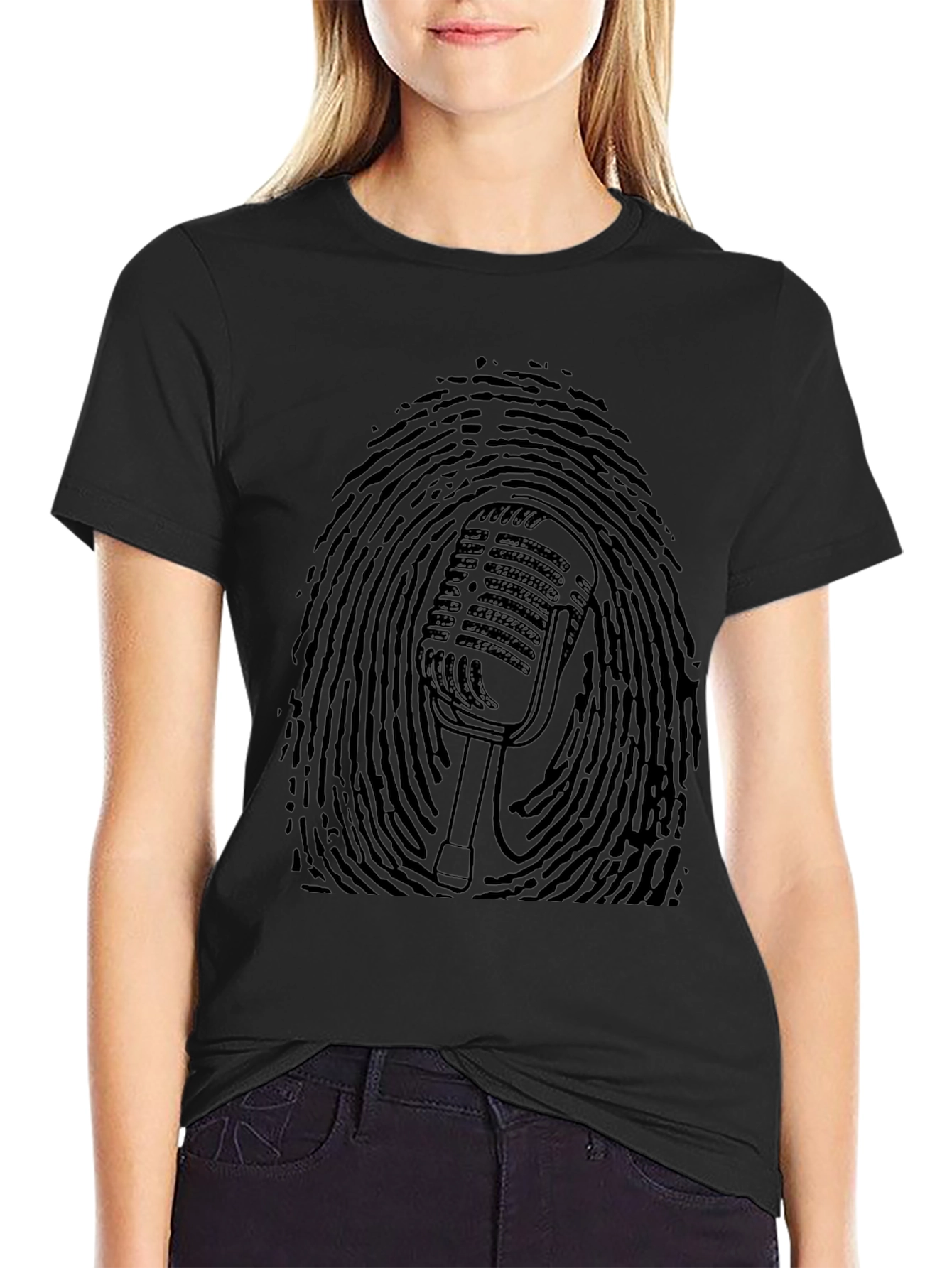 Retro Mic Fingerprint Graphic Tee - Black