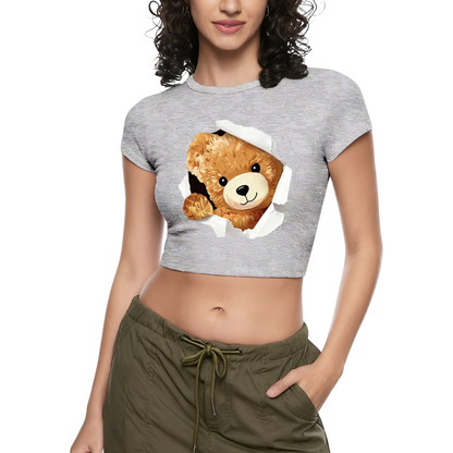 Torn Paper Fluffy Bear White Kawaii Crop T-Shirt