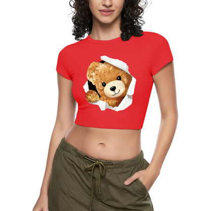 Torn Paper Fluffy Bear White Kawaii Crop T-Shirt