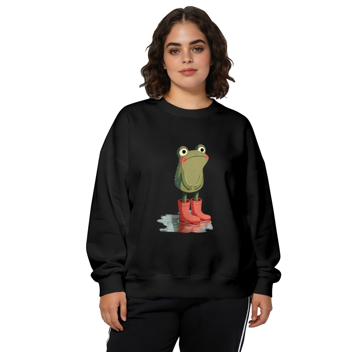 Adorable Frog In Red Rain Boots Cartoon Crewneck Sweatshirt